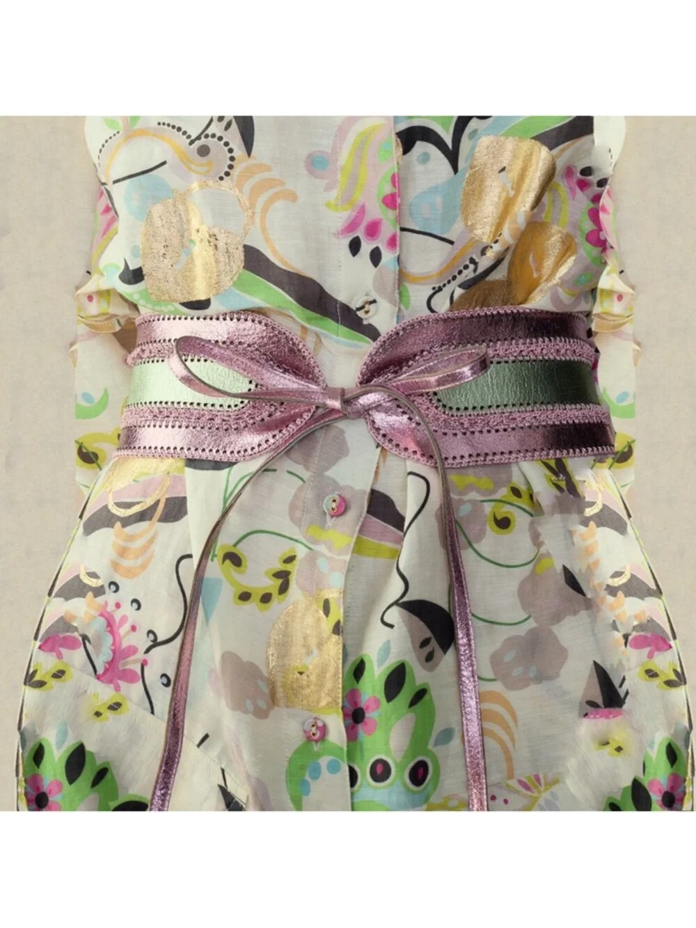 Cynthia Rowley Pink and Green Metallic Lace-Up Waist Belt - Picture 5 of 8